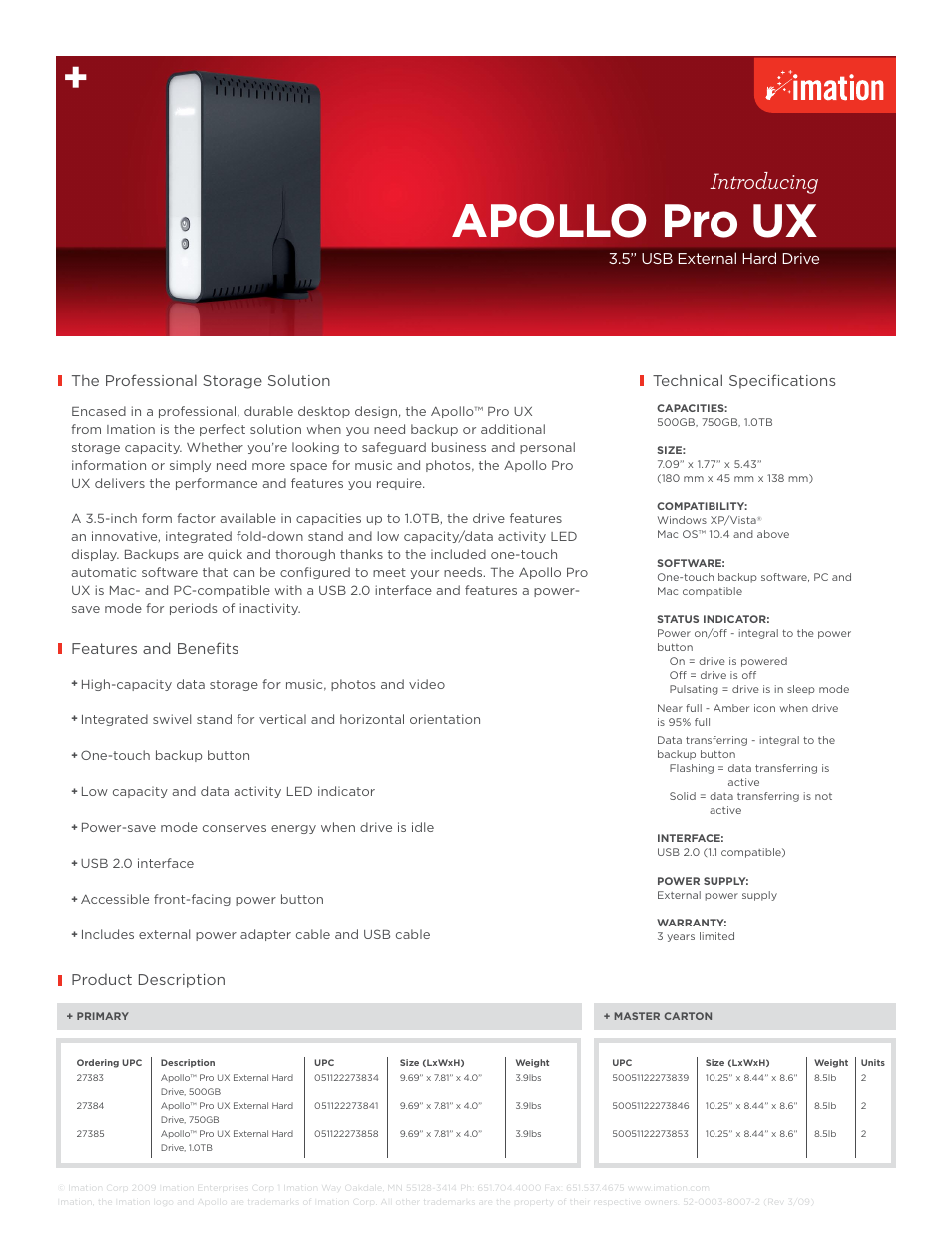 Imation Apollo Pro UX User Manual | 1 page