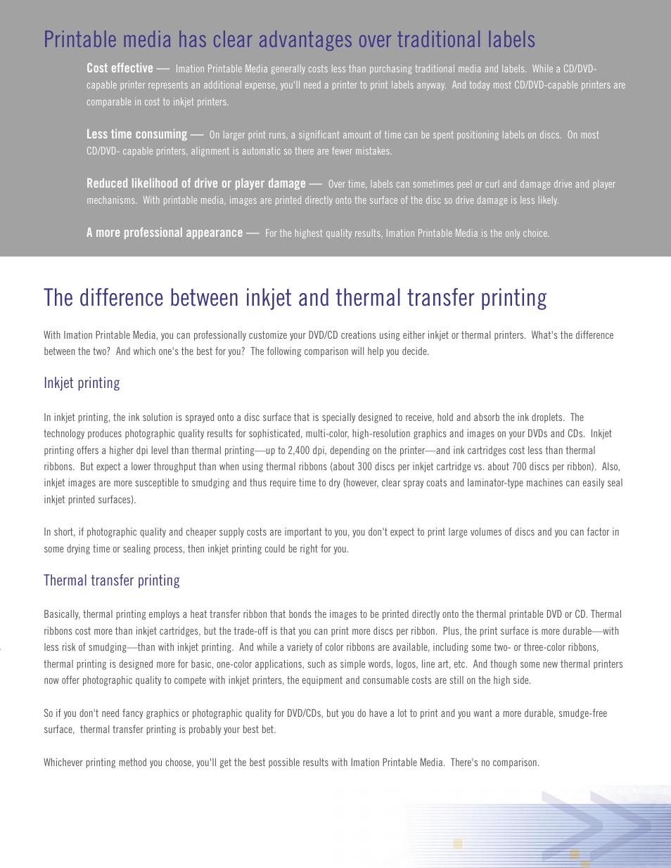 Inkjet printing, Thermal transfer printing | Imation DVD Player User Manual | Page 3 / 4