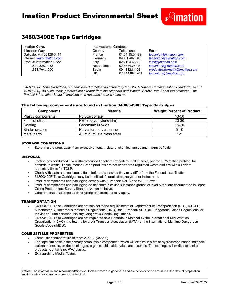 Imation 3480 User Manual | 1 page