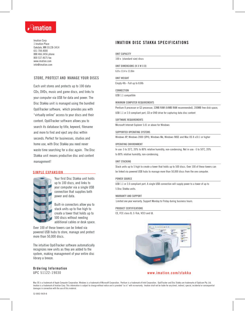 Imation disc stakka specifications | Imation CD & DVD Player User Manual | Page 2 / 2