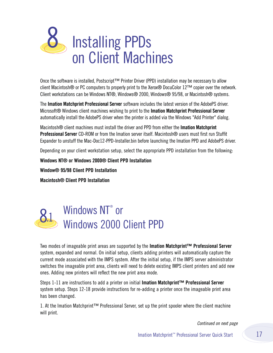 Installing ppds on client machines, Windows nt, Or windows 2000 client ppd | Imation P BASS JR 134000 User Manual | Page 17 / 28