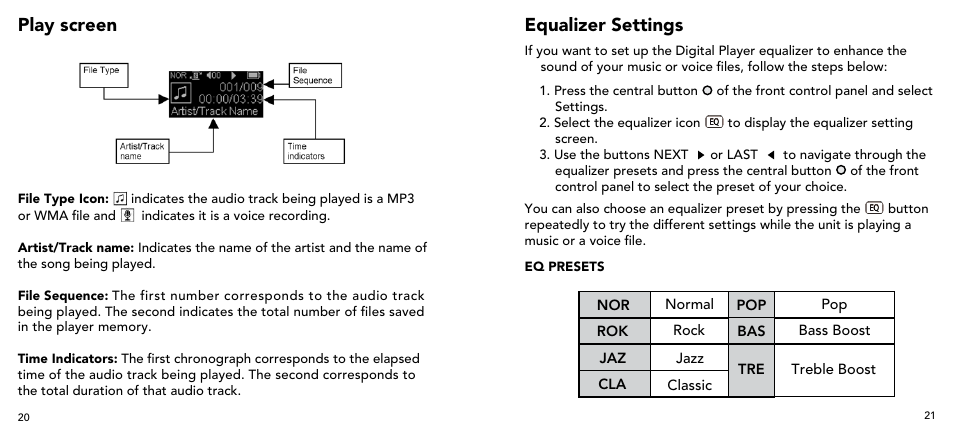 Play screen equalizer settings | Imation 3503 User Manual | Page 11 / 64