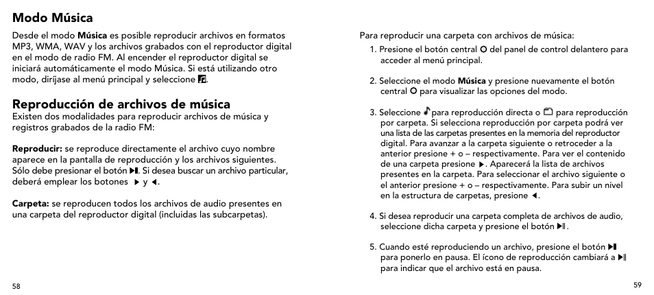 Modo música, Reproducción de archivos de música | Imation 3503 User Manual | Page 30 / 64
