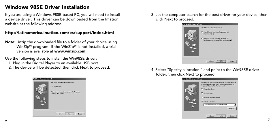Windows 98se driver installation | Imation 3503 User Manual | Page 4 / 64