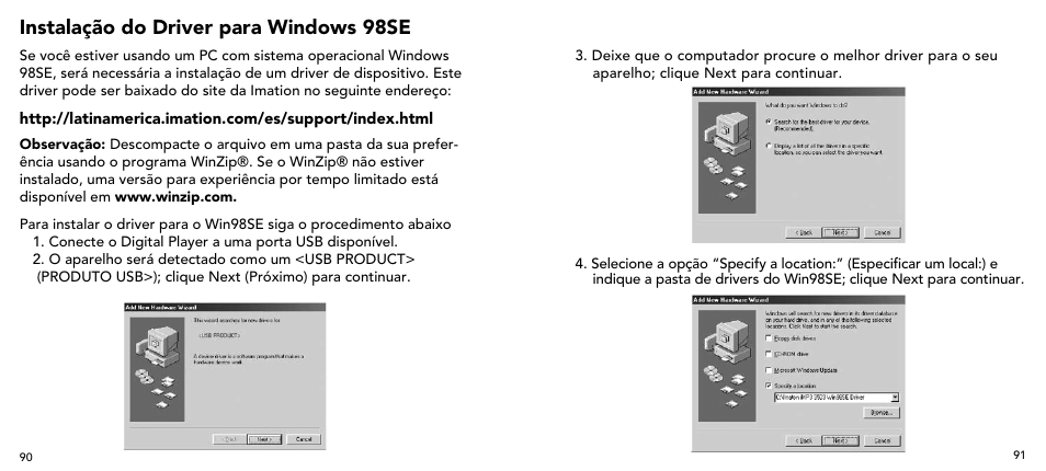 Instalação do driver para windows 98se | Imation 3503 User Manual | Page 46 / 64