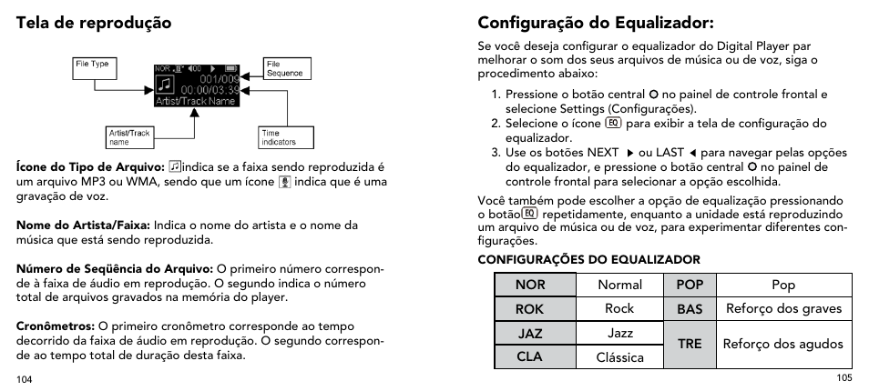 Tela de reprodução configuração do equalizador | Imation 3503 User Manual | Page 53 / 64