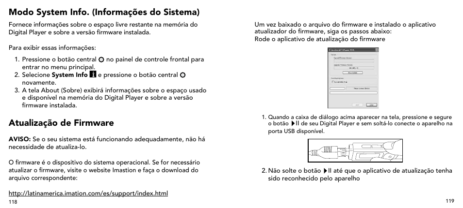 Modo system info. (informações do sistema), Atualização de firmware | Imation 3503 User Manual | Page 60 / 64