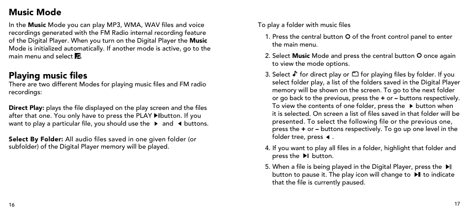 Music mode, Playing music files | Imation 3503 User Manual | Page 9 / 64