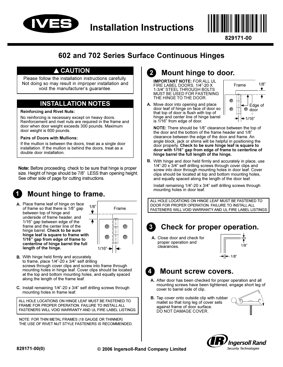 Ives 620 Series User Manual | 2 pages