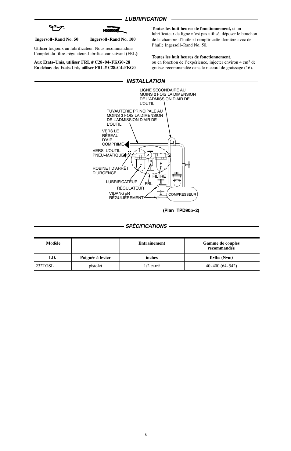 Lubrification, Installation | Ives 232TGSL User Manual | Page 6 / 16