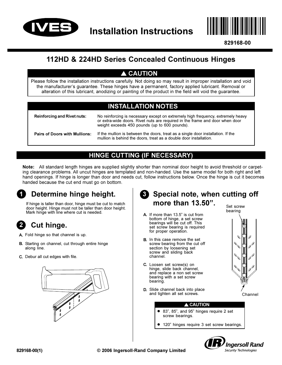 Ives 112HD Series User Manual | 2 pages