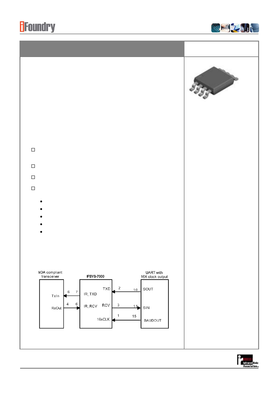 IFoundry Systems IrDA SIR Endec Chip (SOP8) IFSYS -7000 User Manual | 2 pages