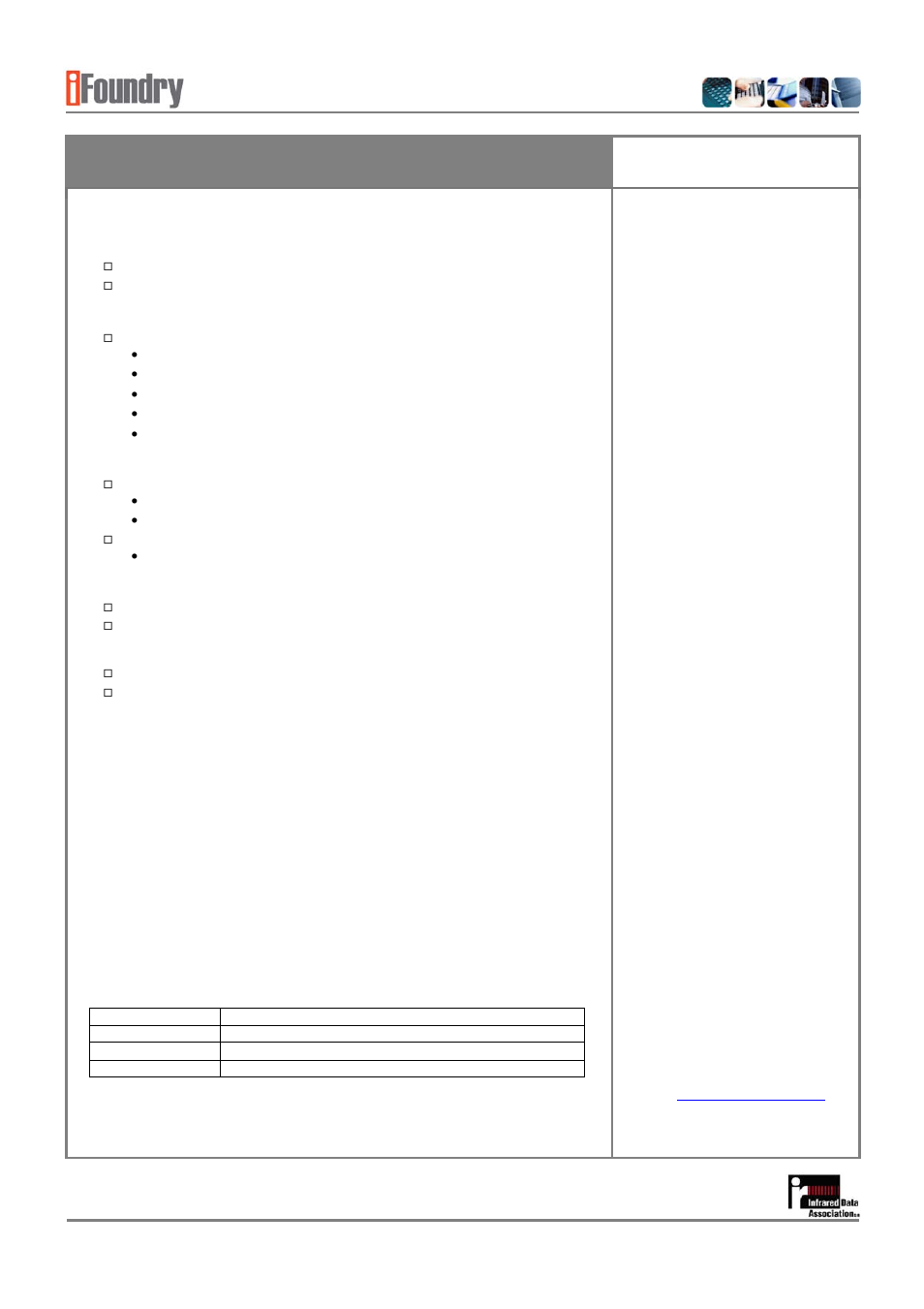 Ifsys-7000 irda, Sir endec chip (sop8) product brief | IFoundry Systems IrDA SIR Endec Chip (SOP8) IFSYS -7000 User Manual | Page 2 / 2