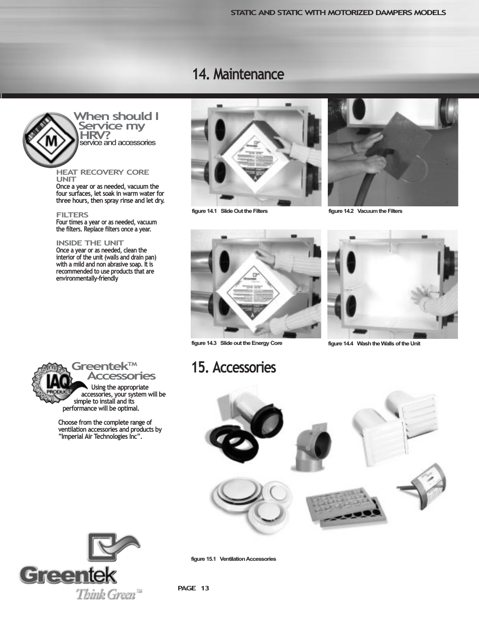 Maintenance, Greentek, Accessories | When should i service my hrv | Imperial SHMTM User Manual | Page 13 / 16