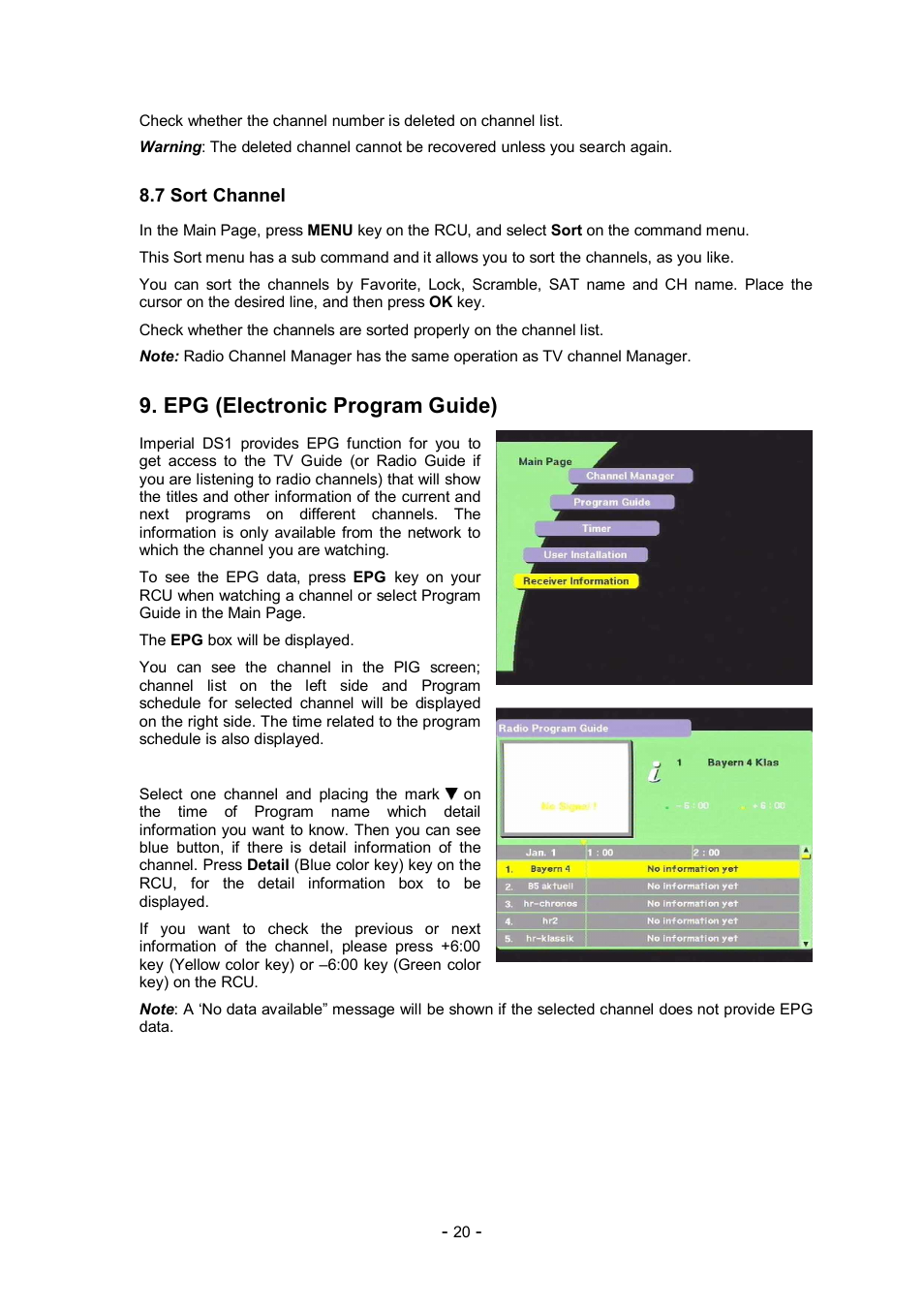 Epg (electronic program guide) | Imperial DS1 User Manual | Page 21 / 25