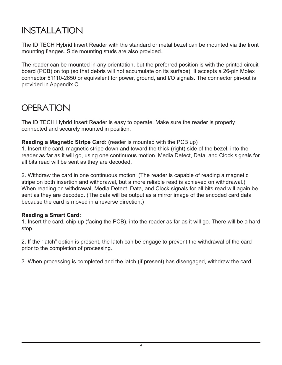 Installation, Operation | ID Tech Spectrum IIa User Manual | Page 7 / 12