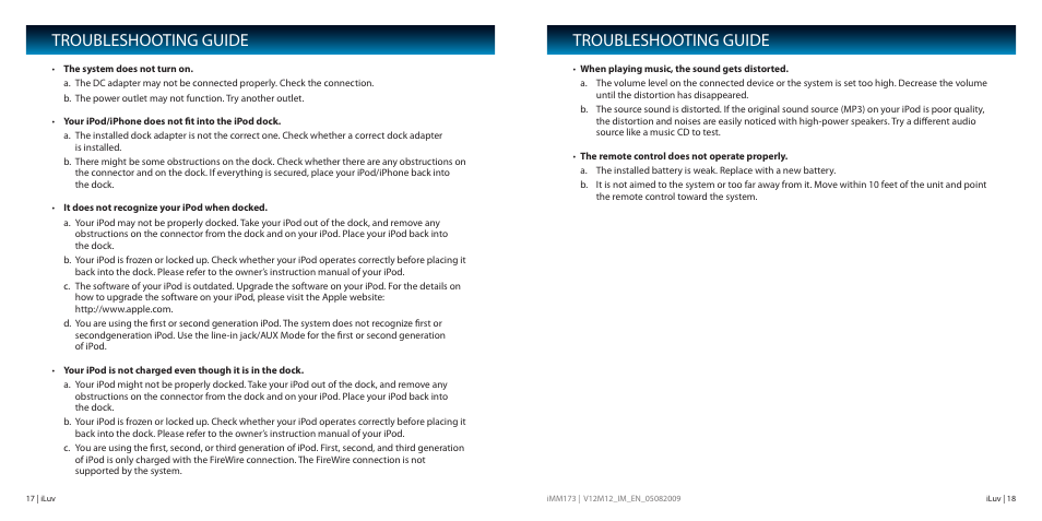 Troubleshooting guide | Iluv IMM173 User Manual | Page 10 / 15
