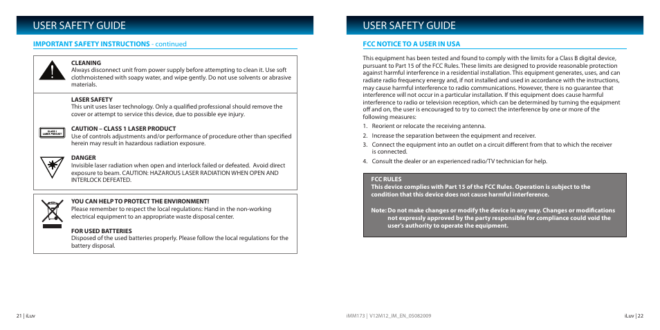 User safety guide | Iluv IMM173 User Manual | Page 12 / 15