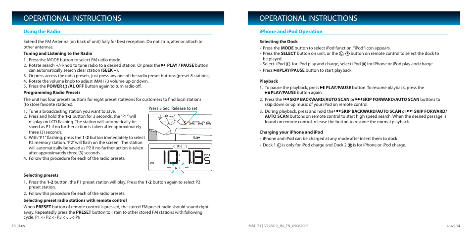 Operational instructions | Iluv IMM173 User Manual | Page 8 / 15