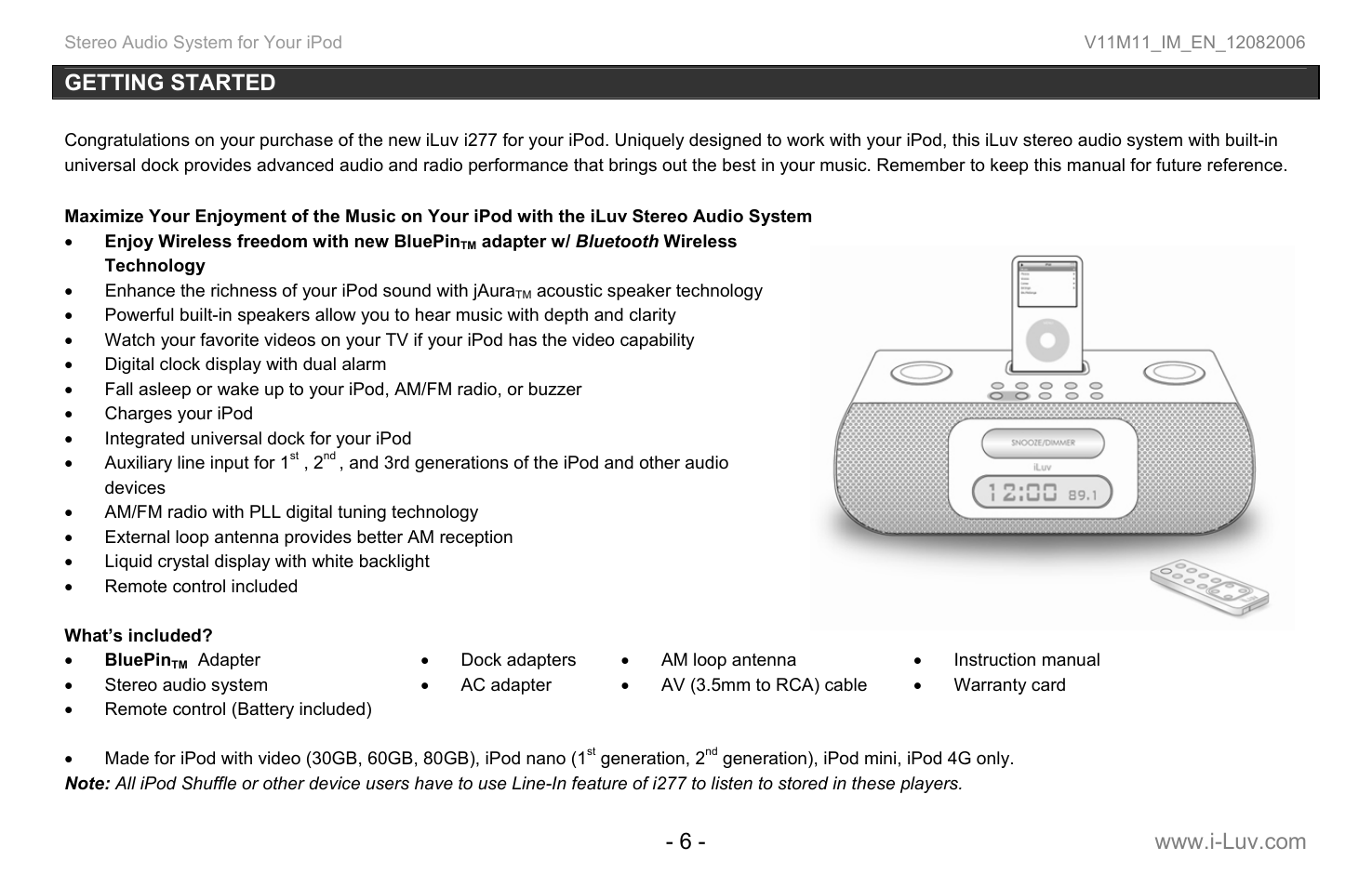 Getting started | Iluv i277 User Manual | Page 7 / 29