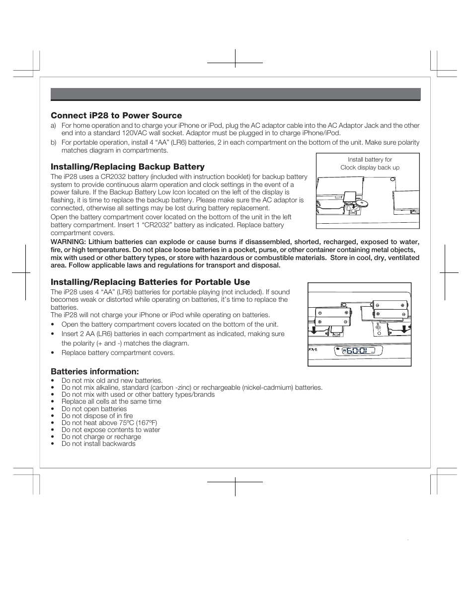 Setting up the ip28 | iHome IP28 User Manual | Page 5 / 12