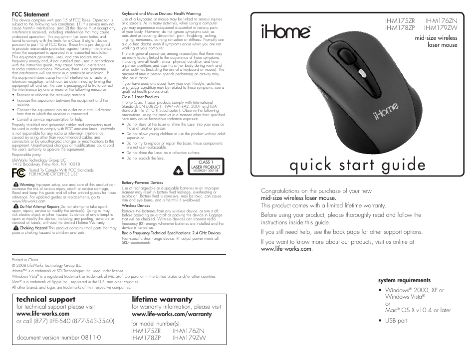 iHome IH-M176ZN User Manual | 2 pages