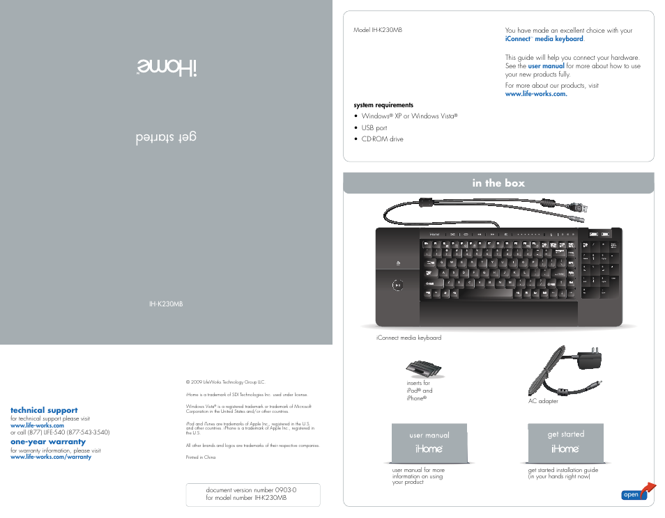iHome iConnect IH-K230MB User Manual | 2 pages