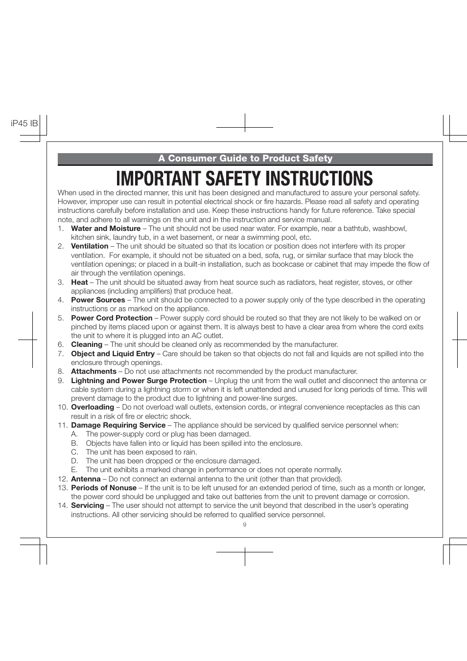 A consumer guide to product safety | iHome IP45 User Manual | Page 11 / 13