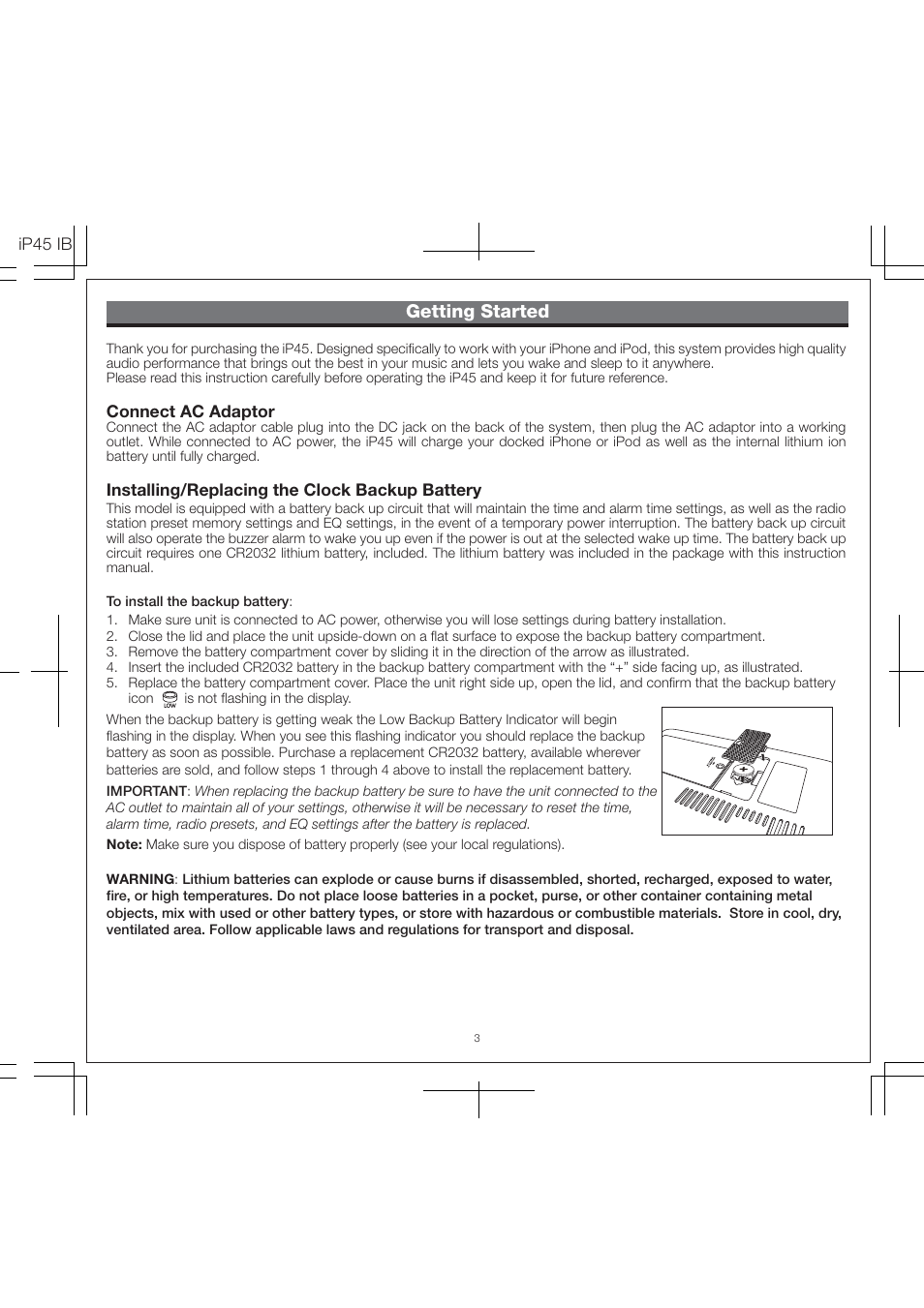 Getting started | iHome IP45 User Manual | Page 5 / 13