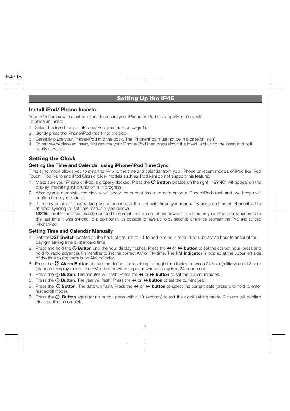 Setting up the ip45 | iHome IP45 User Manual | Page 7 / 13