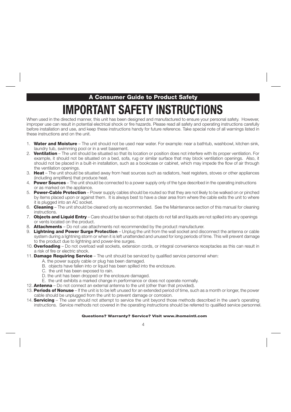 A consumer guide to product safety | iHome iH15 User Manual | Page 6 / 7