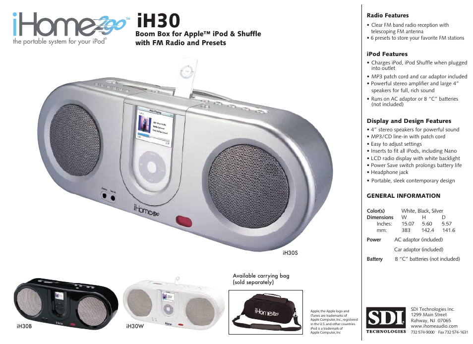 iHome iH30W User Manual | 1 page