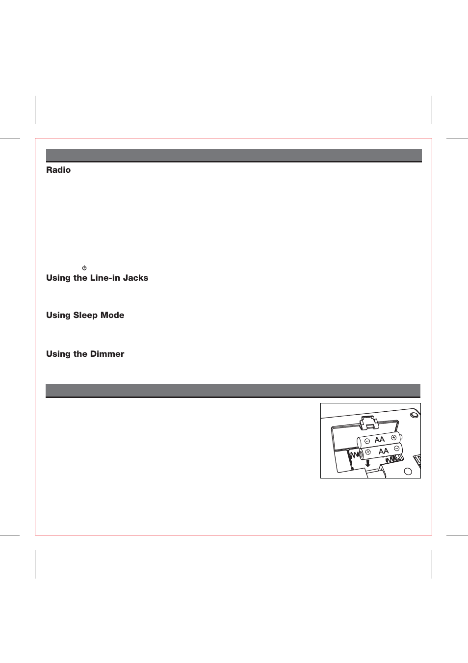 Replacing ip97 backup batteries, Using the ip97, Radio | Using the line-in jacks, Using sleep mode, Using the dimmer | iHome IP97 User Manual | Page 6 / 13