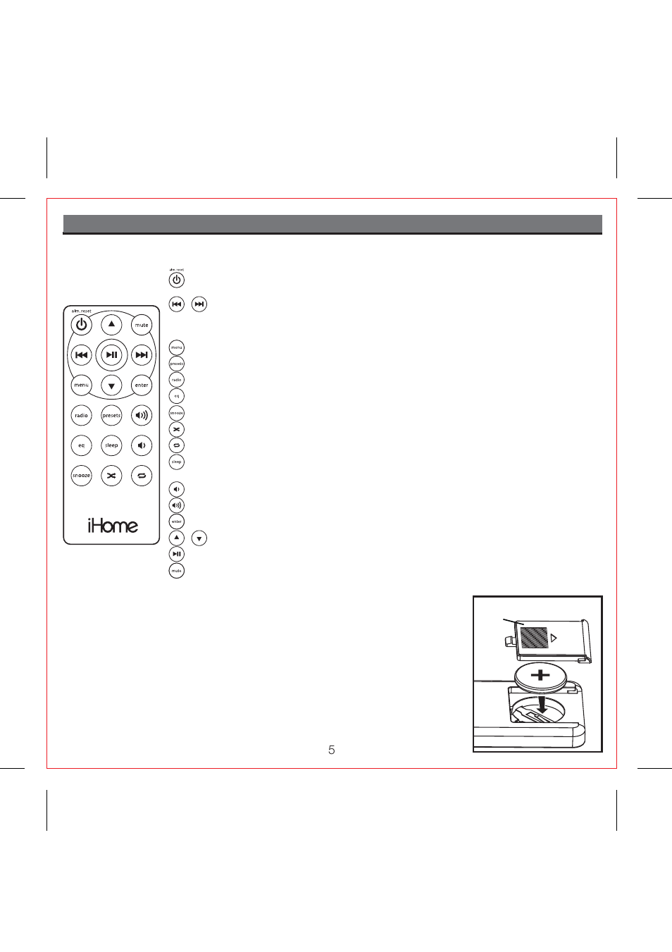 Using the remote control unit | iHome IP97 User Manual | Page 7 / 13