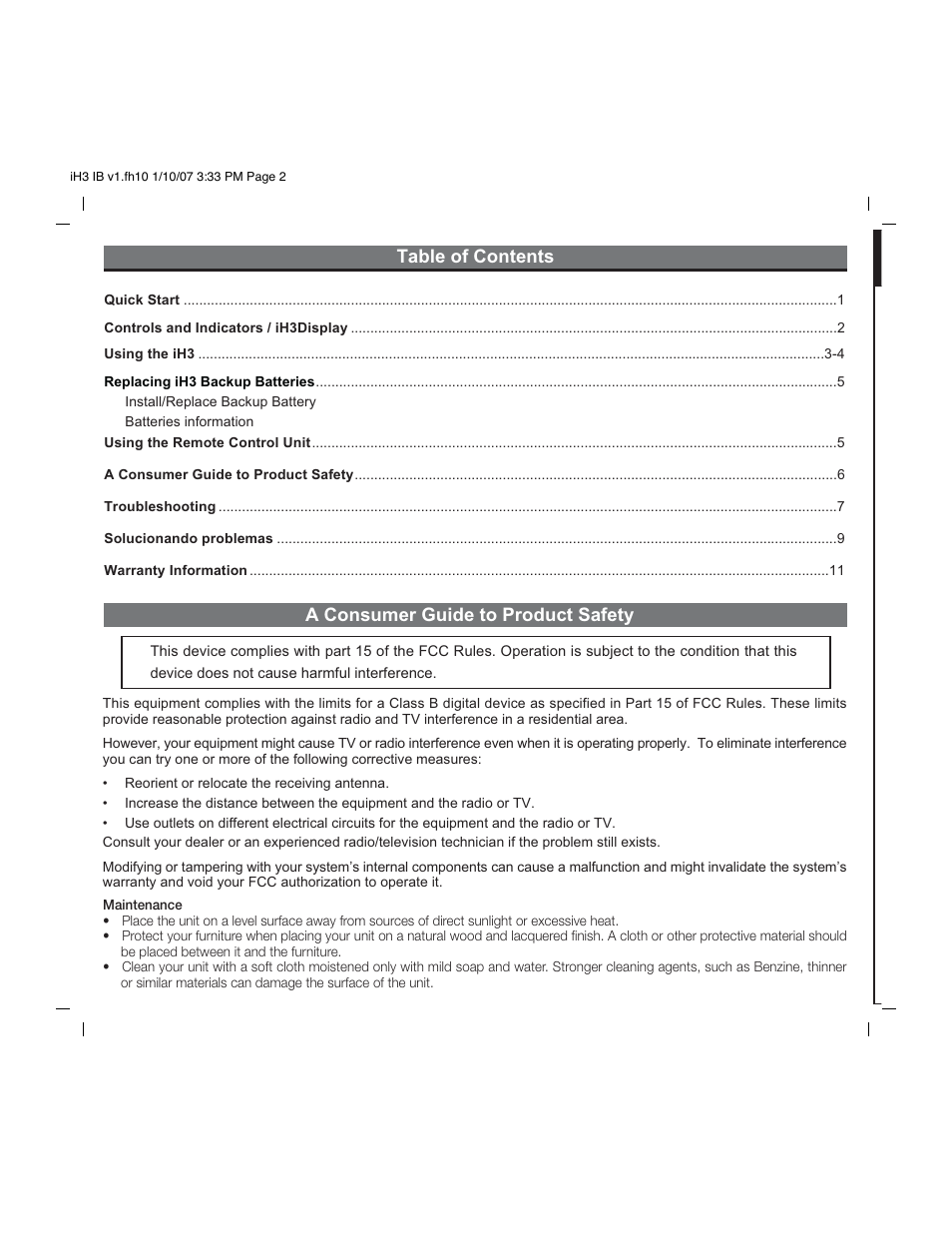 iHome iH3 User Manual | Page 2 / 13