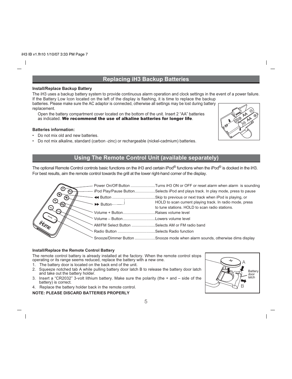 iHome iH3 User Manual | Page 7 / 13