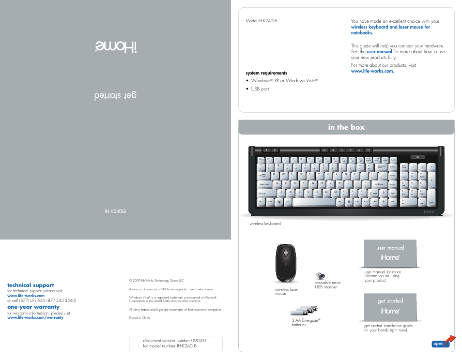 iHome IH-K240LB User Manual | 2 pages