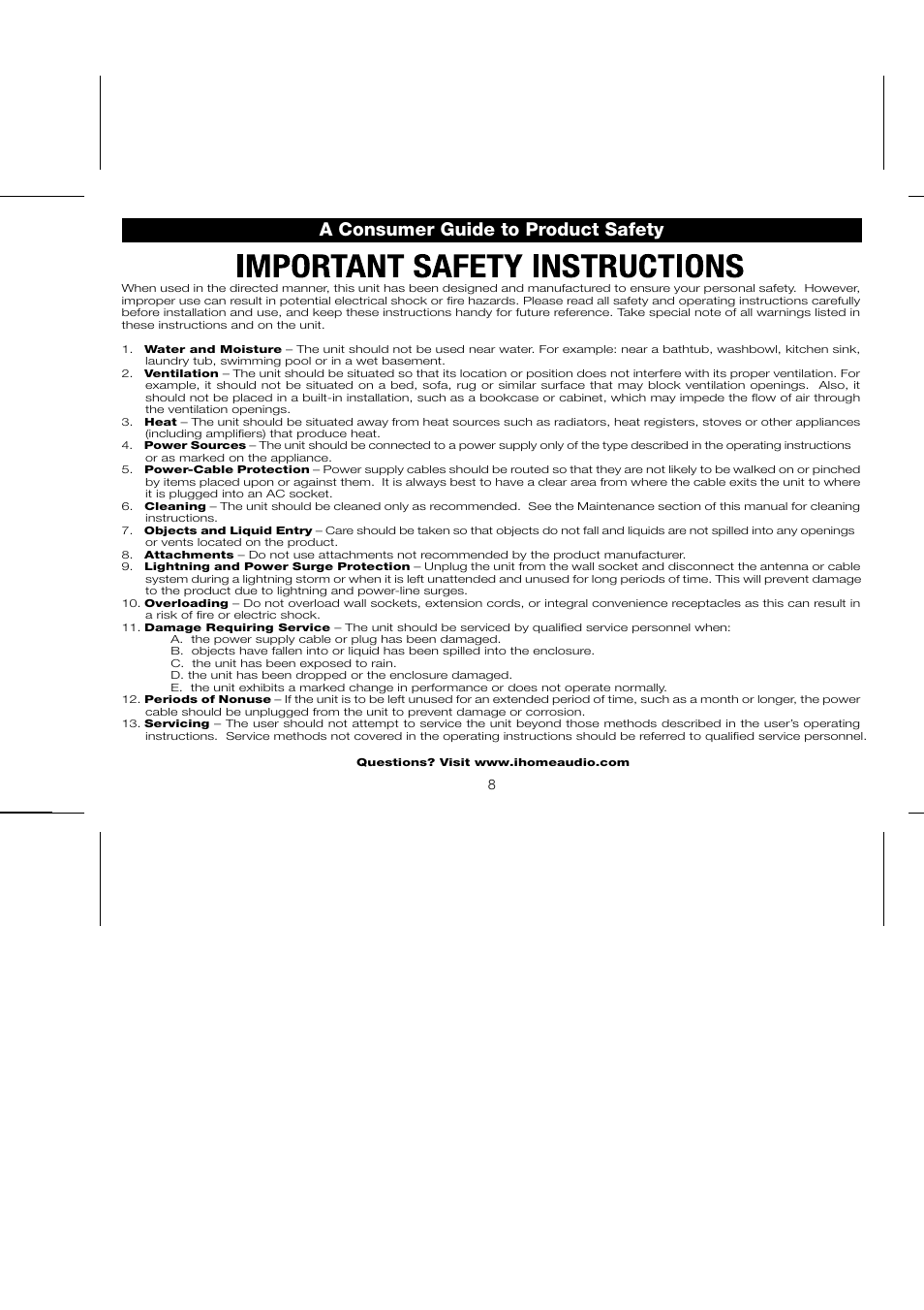 A consumer guide to product safety | iHome IP21 User Manual | Page 11 / 13