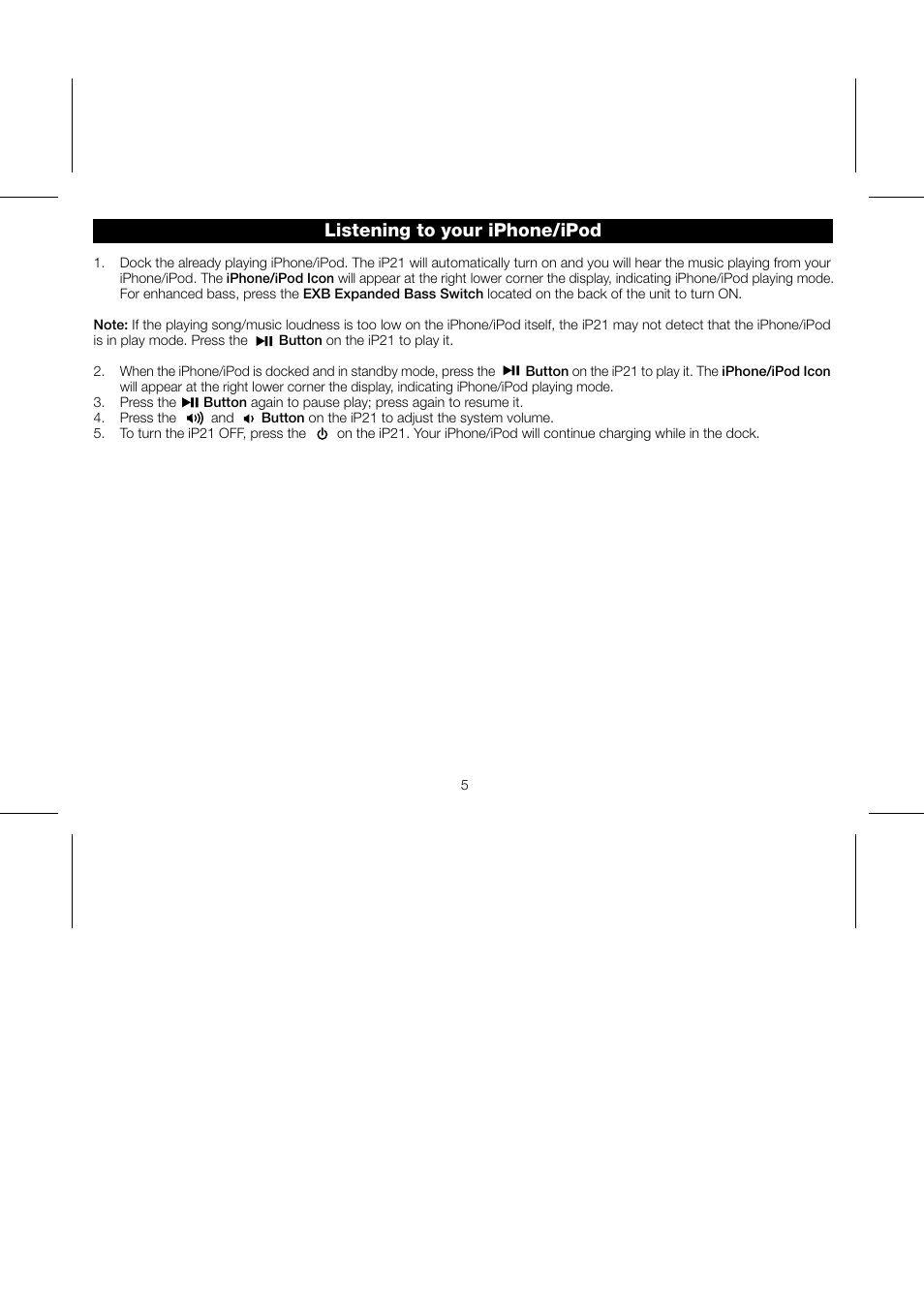 Listening to your iphone/ipod | iHome IP21 User Manual | Page 8 / 13