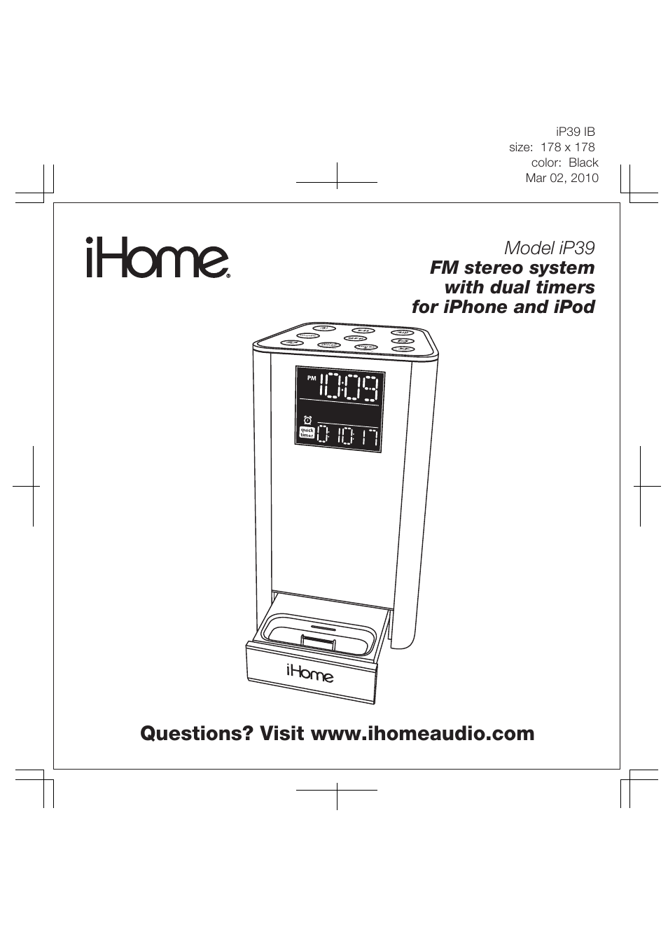 iHome IP39 User Manual | 12 pages