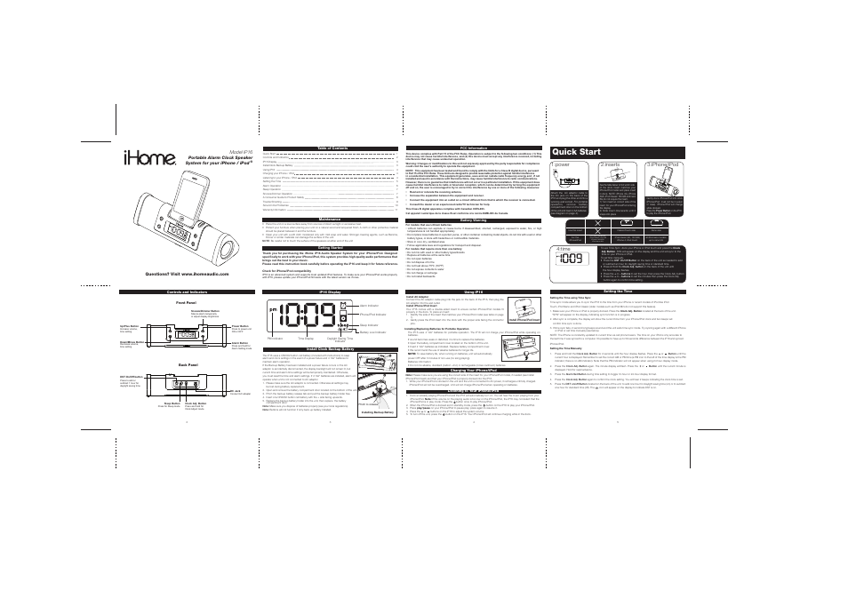 iHome IP16 User Manual | 8 pages
