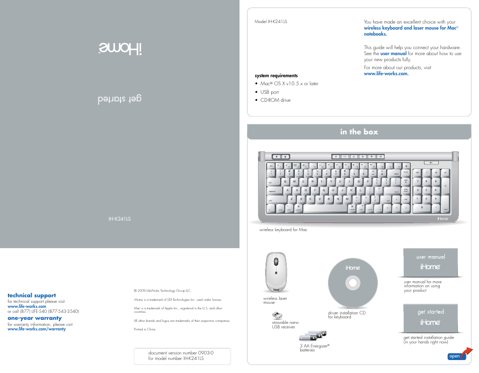 iHome IH-K241LS User Manual | 2 pages