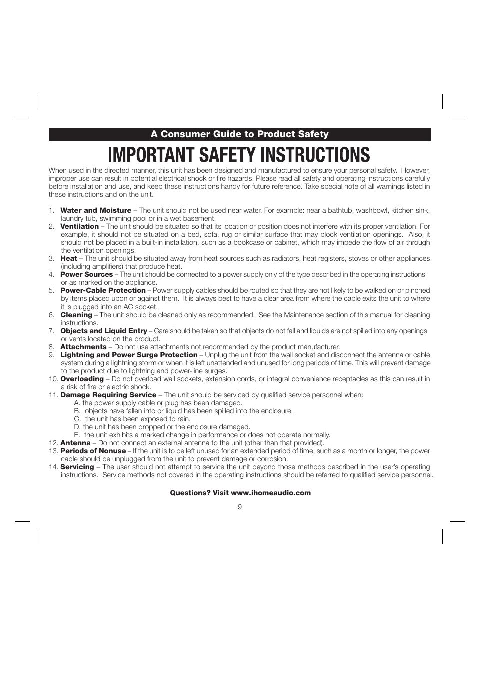 A consumer guide to product safety | iHome iH120 User Manual | Page 12 / 15