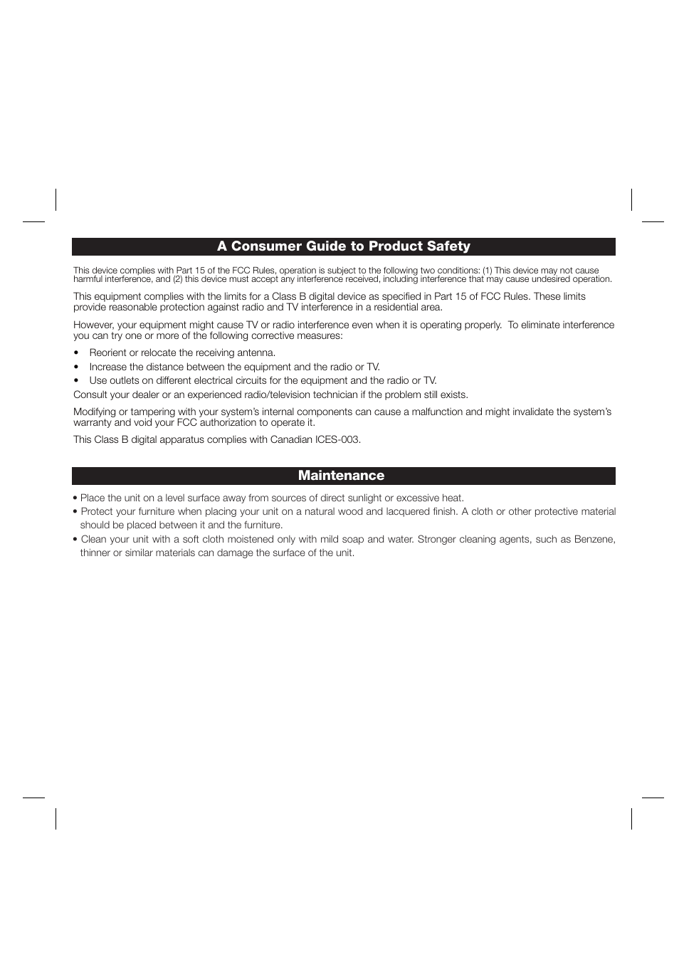 Maintenance, A consumer guide to product safety | iHome iH120 User Manual | Page 3 / 15