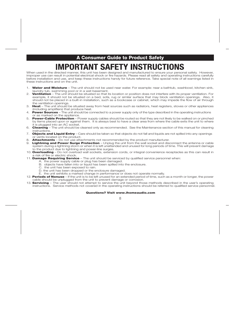 A consumer guide to product safety | iHome iP11 User Manual | Page 11 / 14