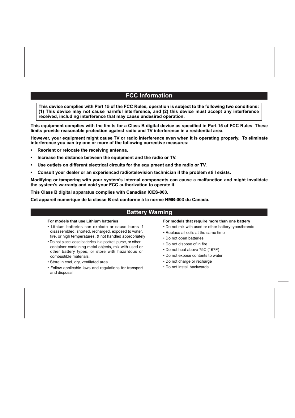 Fcc information, Battery warning | iHome iP11 User Manual | Page 3 / 14