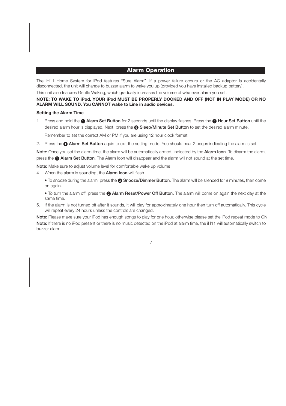 Alarm operation | iHome iH11 User Manual | Page 10 / 15