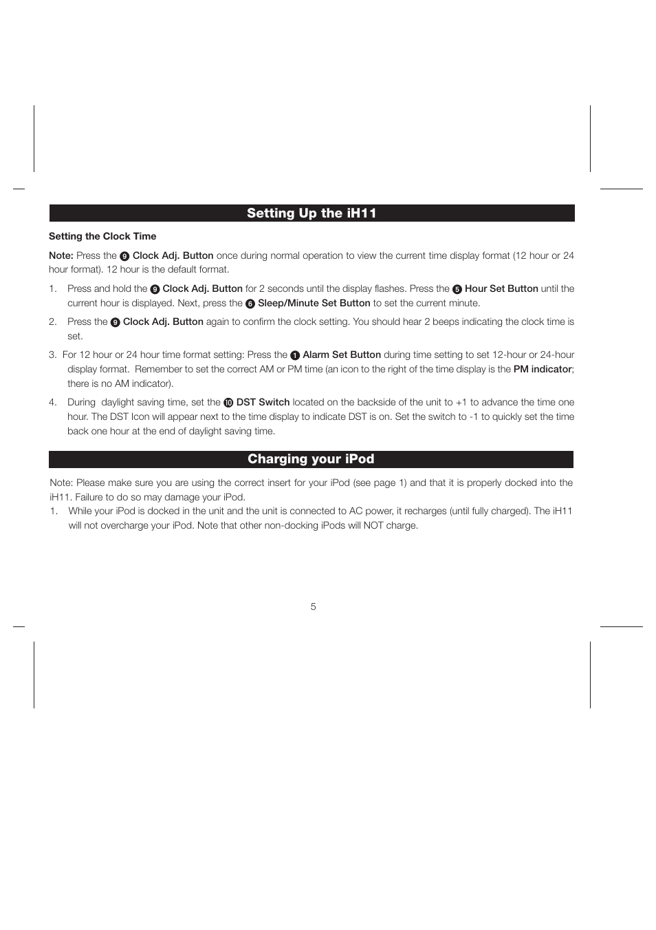 Setting up the ih11, Charging your ipod | iHome iH11 User Manual | Page 8 / 15