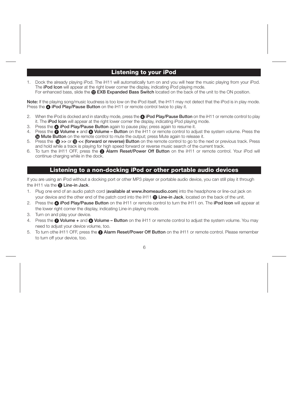 Listening to your ipod | iHome iH11 User Manual | Page 9 / 15