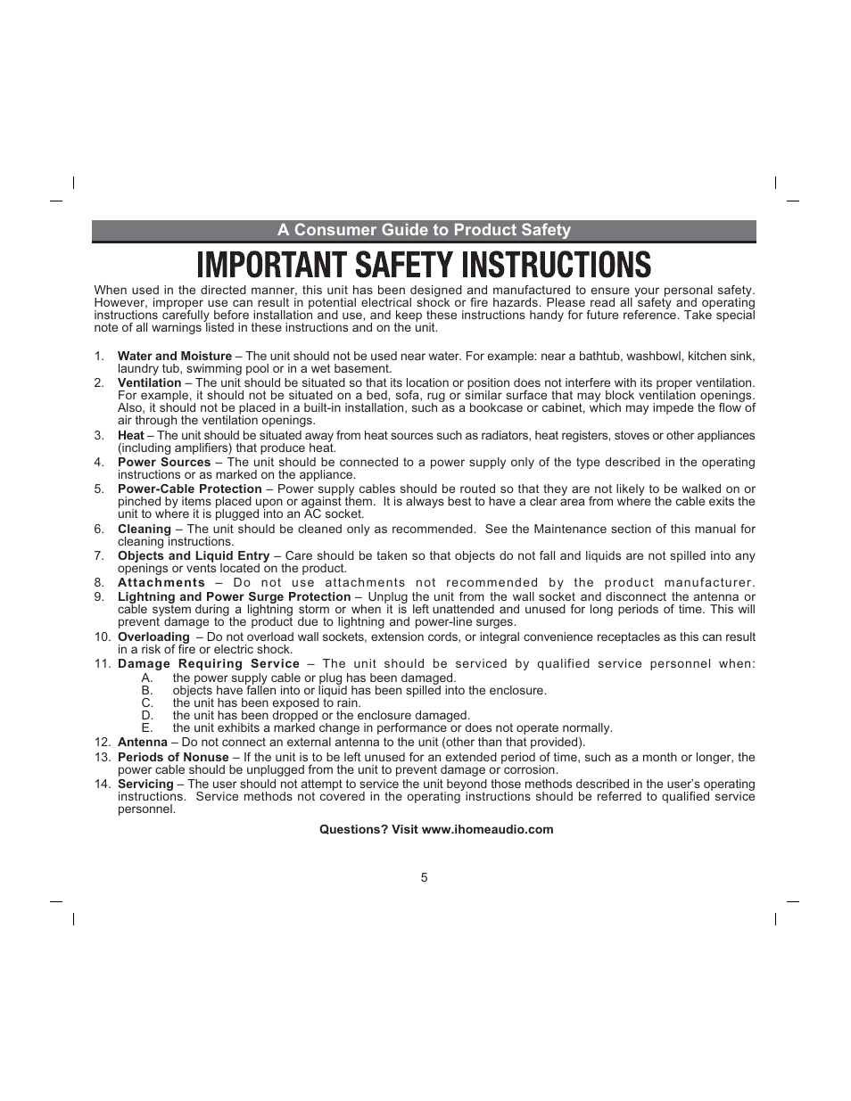 A consumer guide to product safety | iHome ZN9 User Manual | Page 7 / 12